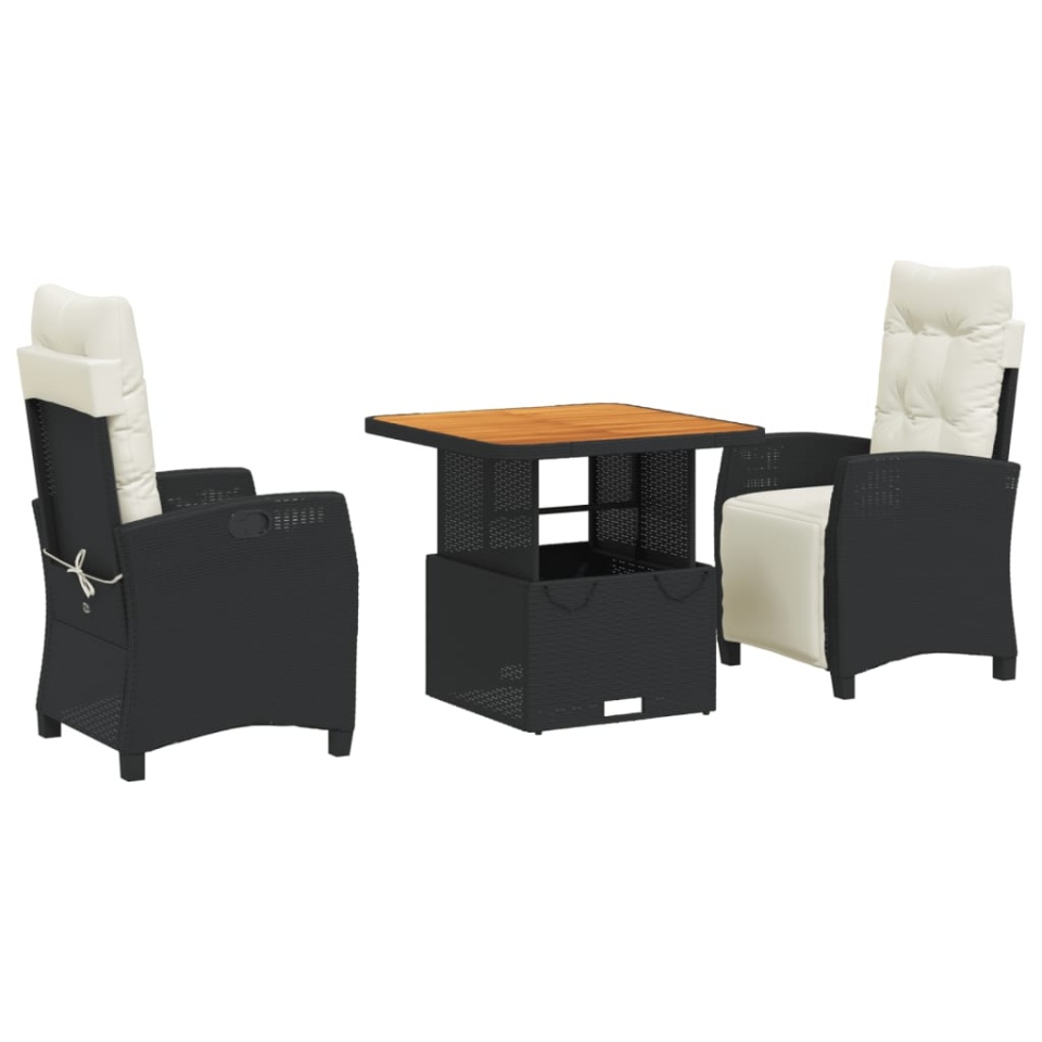 Set mobilier de grădină cu perne, 3 piese, negru, poliratan - 1 | YEO