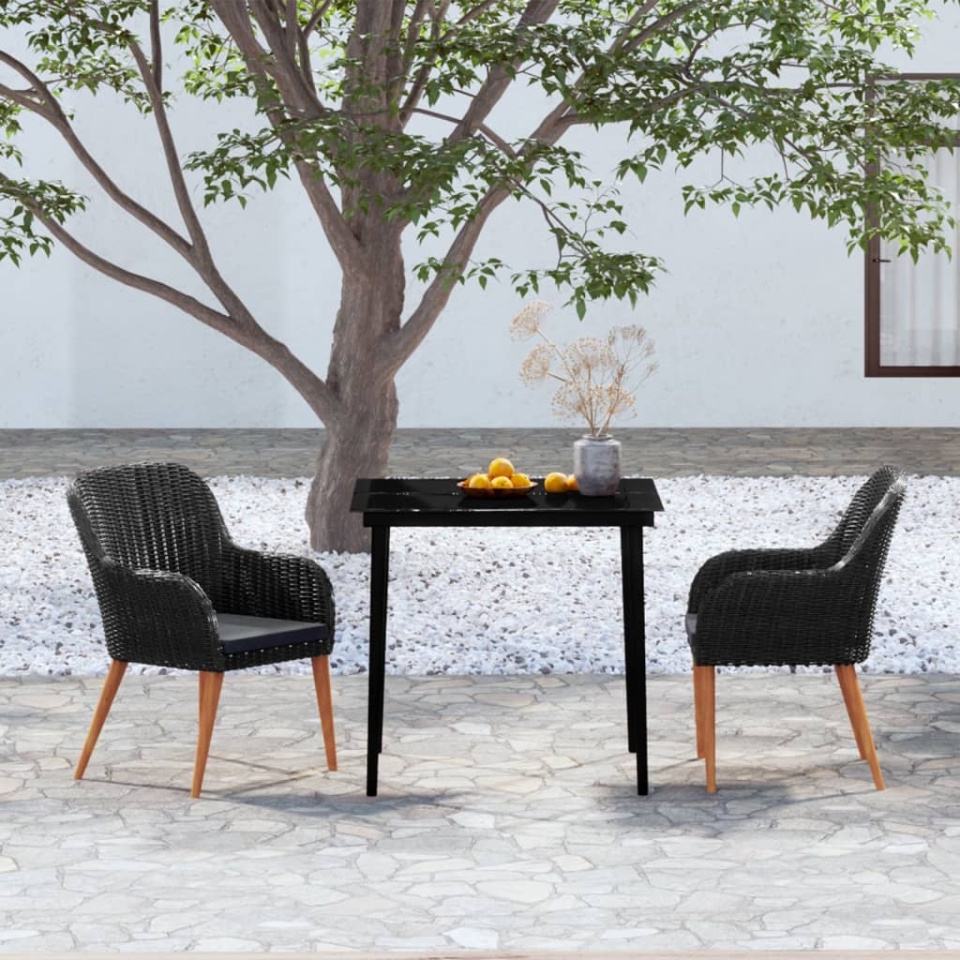 Set mobilier de grădină cu perne, 3 piese, negru