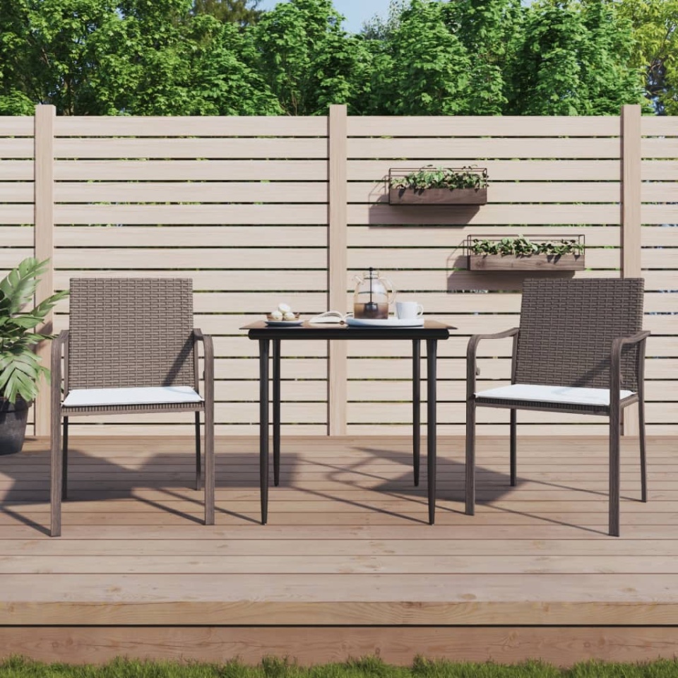 Set mobilier de grădină cu perne, 3 piese, poliratan și oțel