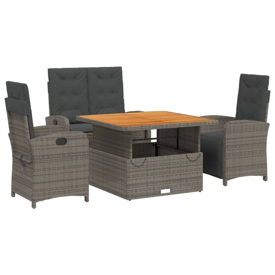 Set mobilier de grădină cu perne, 4 piese, gri, poliratan - 1 | YEO