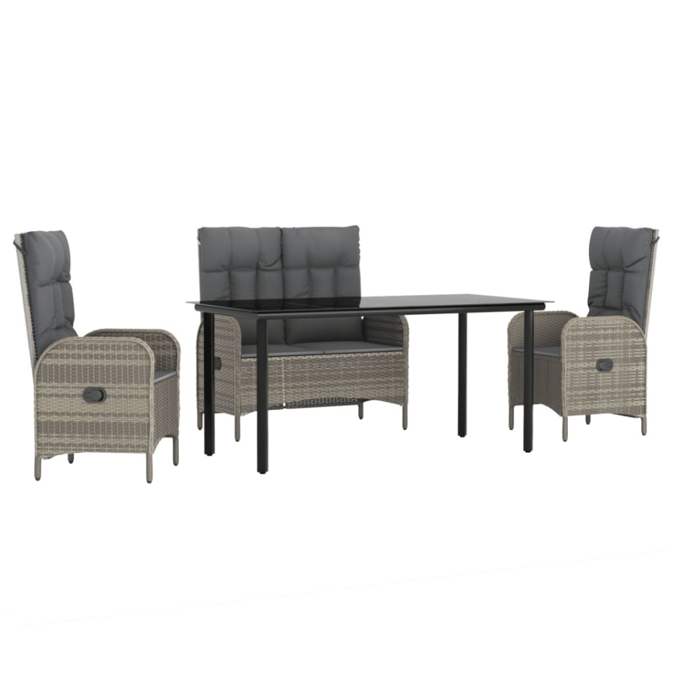 Set mobilier de grădină cu perne, 4 piese, gri, poliratan - 1 | YEO
