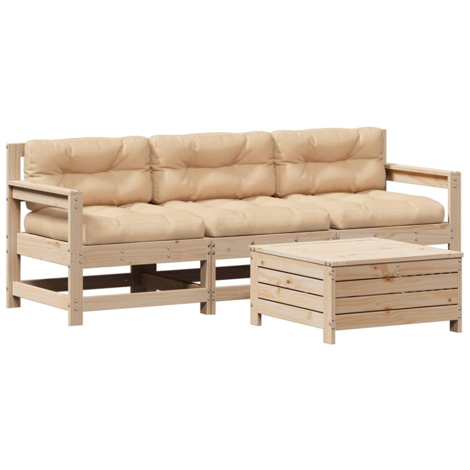 Set mobilier de grădină cu perne, 4 piese, lemn masiv de pin - 1 | YEO