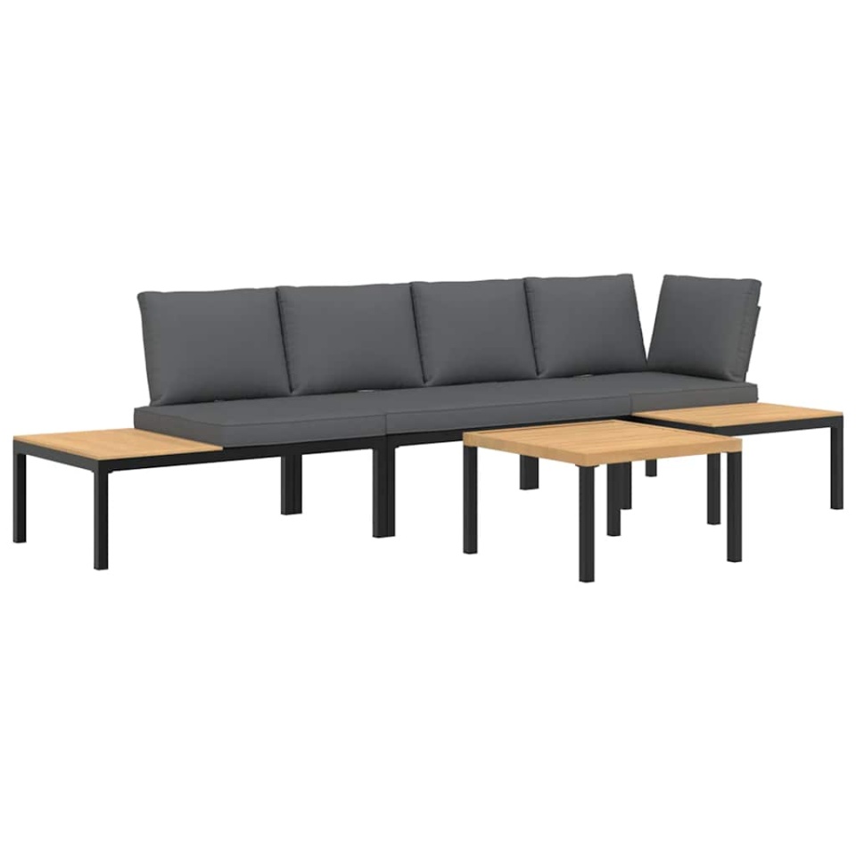 Set mobilier de grădină cu perne, 4 piese, negru, aluminiu - 1 | YEO
