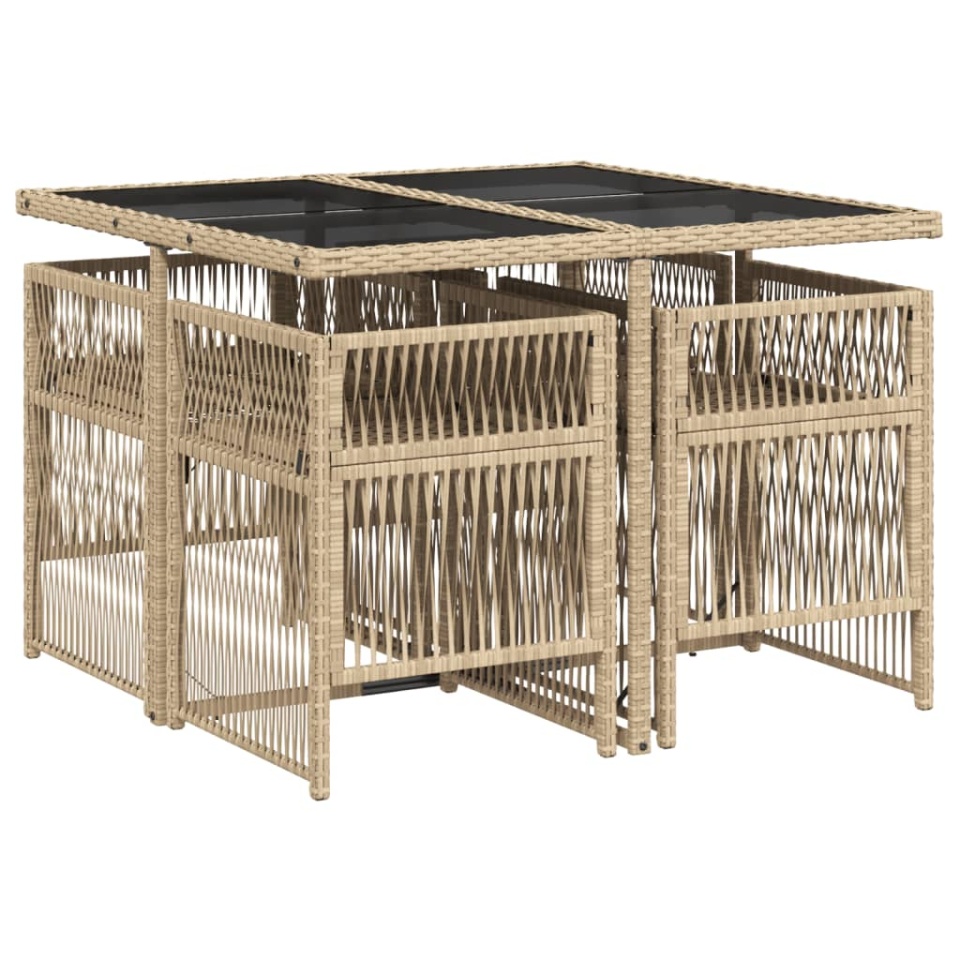 Set mobilier de grădină cu perne, 5 piese, bej, poliratan - 2 | YEO