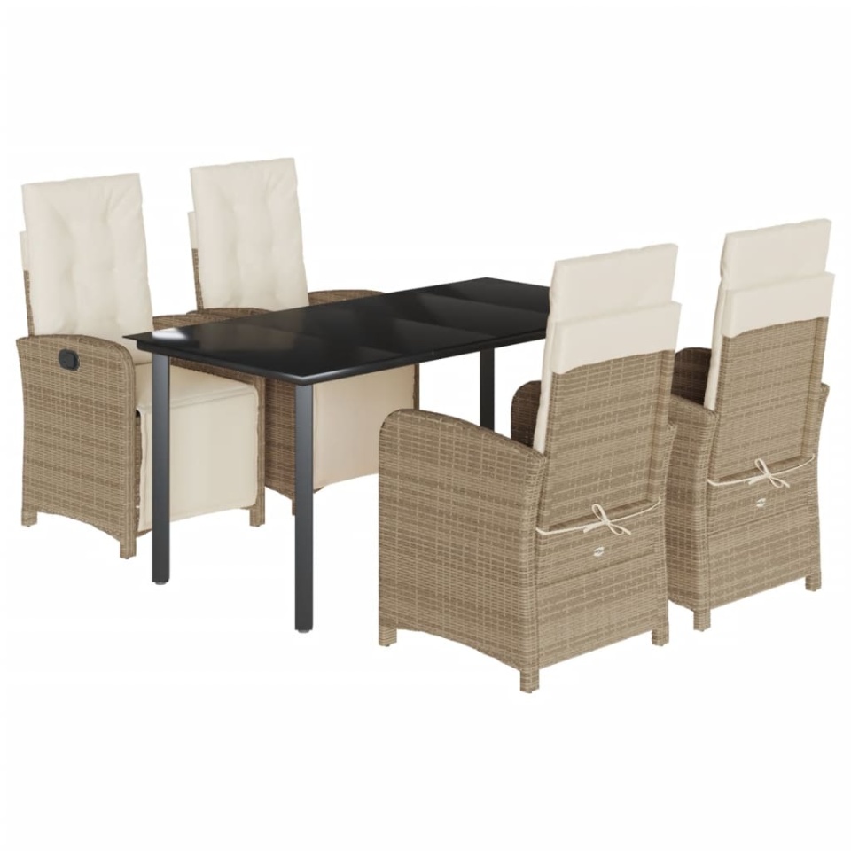 Set mobilier de grădină cu perne, 5 piese, bej, poliratan - 1 | YEO