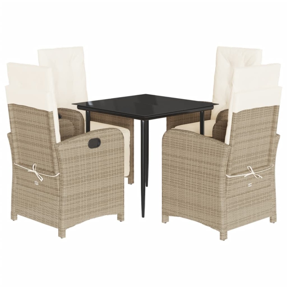 Set mobilier de grădină cu perne, 5 piese, bej, poliratan - 1 | YEO