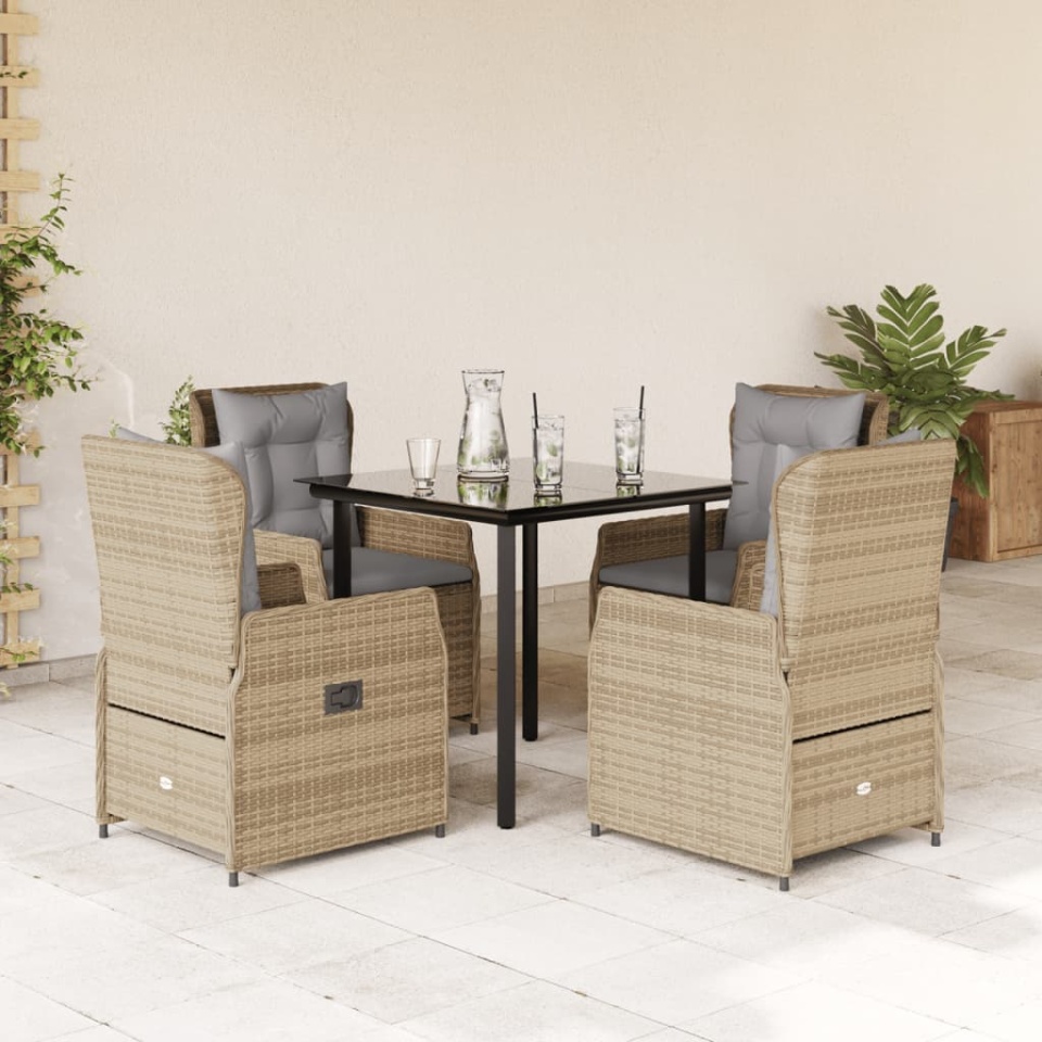 Set mobilier de grădină cu perne, 5 piese, bej, poliratan