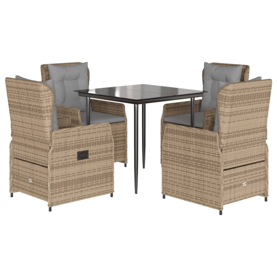 Set mobilier de grădină cu perne, 5 piese, bej, poliratan - 1 | YEO