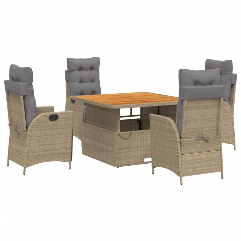 Set mobilier de grădină cu perne, 5 piese, bej, poliratan - 1 | YEO