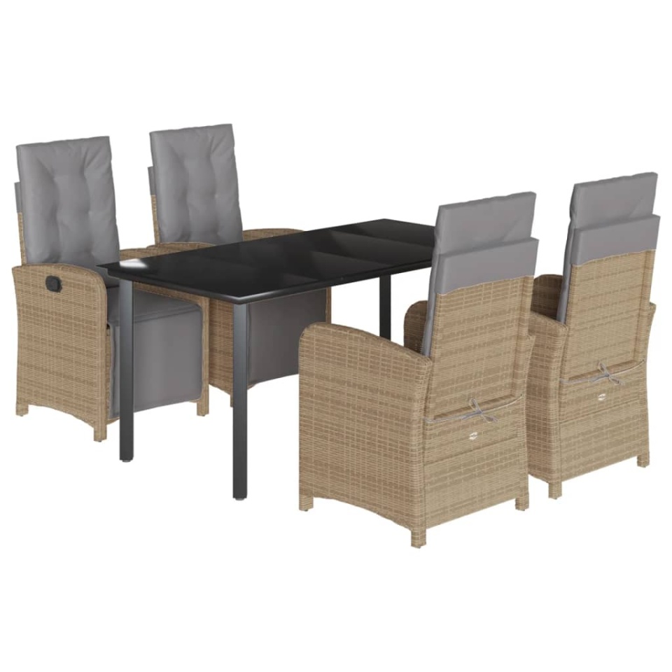 Set mobilier de grădină cu perne, 5 piese, bej, poliratan - 1 | YEO
