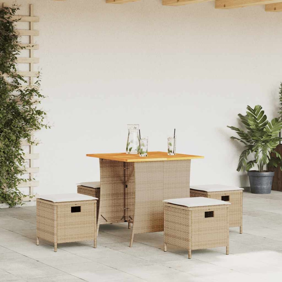 Set mobilier de grădină cu perne, 5 piese, bej, poliratan