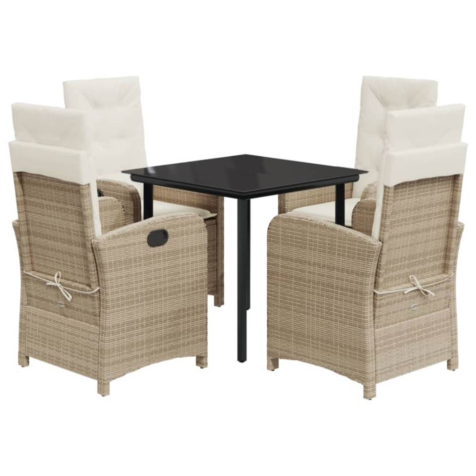 Set mobilier de grădină cu perne, 5 piese, bej, poliratan - 1 | YEO