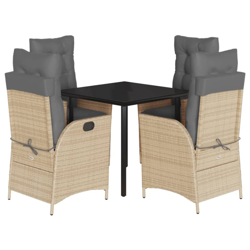 Set mobilier de grădină cu perne, 5 piese, bej, poliratan - 1 | YEO
