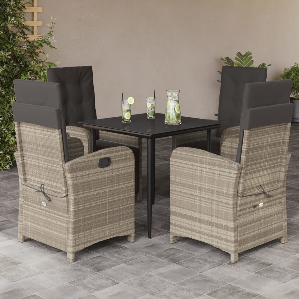 Set mobilier de grădină cu perne, 5 piese gri deschis poliratan