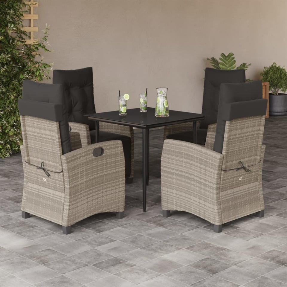 Set mobilier de grădină cu perne, 5 piese gri deschis poliratan