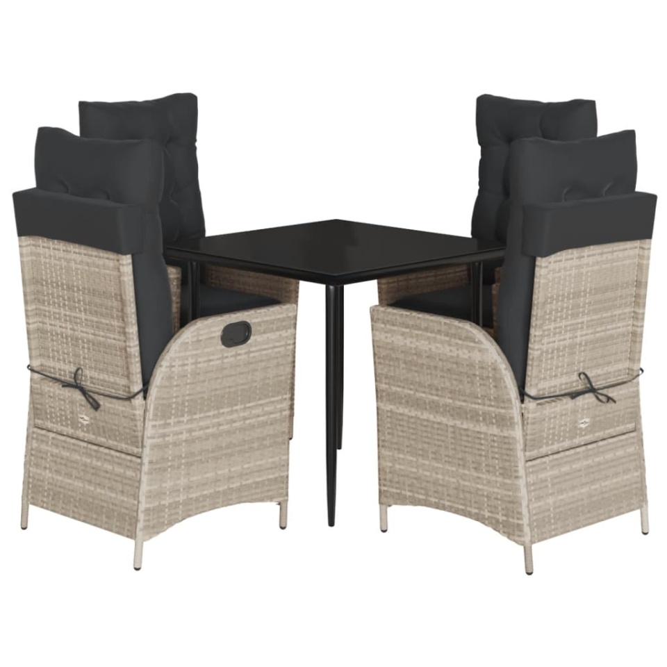 Set mobilier de grădină cu perne, 5 piese gri deschis poliratan - 1 | YEO