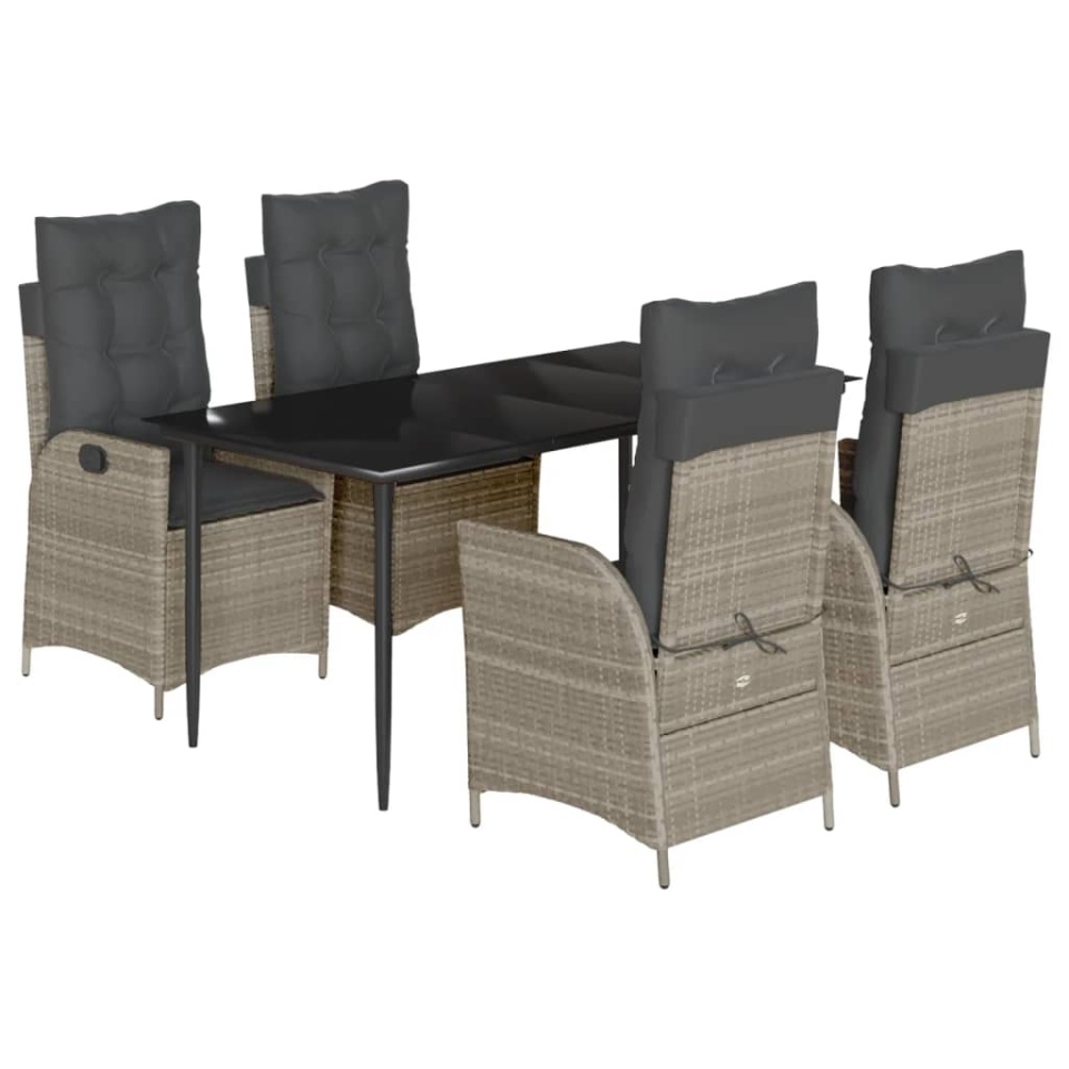 Set mobilier de grădină cu perne, 5 piese gri deschis poliratan - 1 | YEO