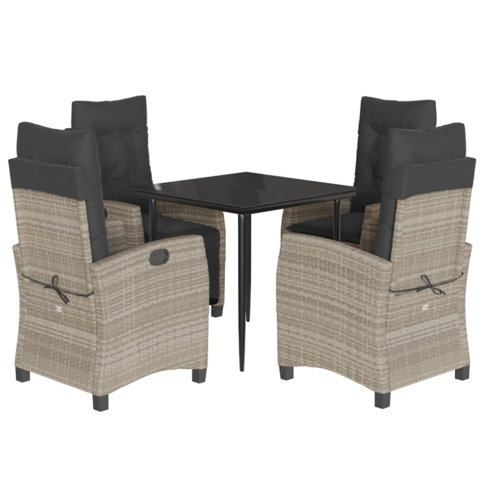 Set mobilier de grădină cu perne, 5 piese gri deschis poliratan - 1 | YEO