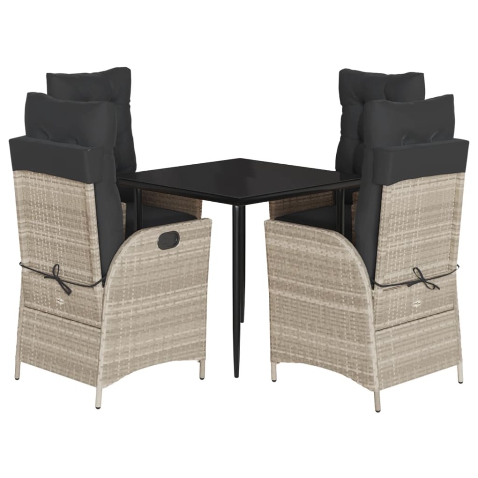 Set mobilier de grădină cu perne, 5 piese gri deschis poliratan - 1 | YEO