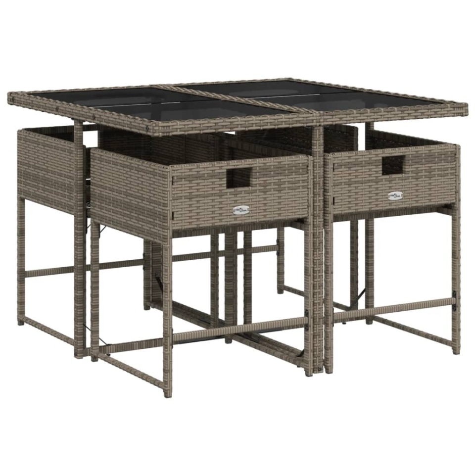 Set mobilier de grădină cu perne, 5 piese, gri, poliratan - 2 | YEO