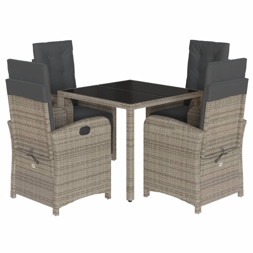 Set mobilier de grădină cu perne, 5 piese, gri, poliratan - 1 | YEO