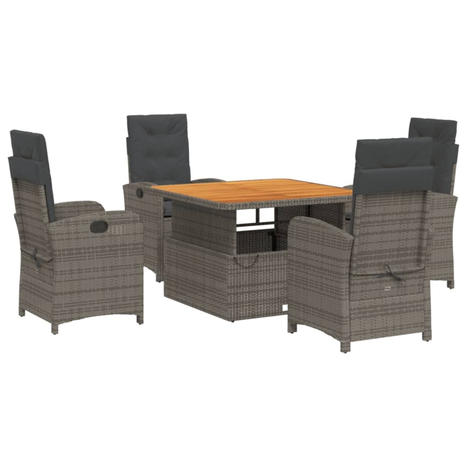 Set mobilier de grădină cu perne, 5 piese, gri, poliratan - 1 | YEO