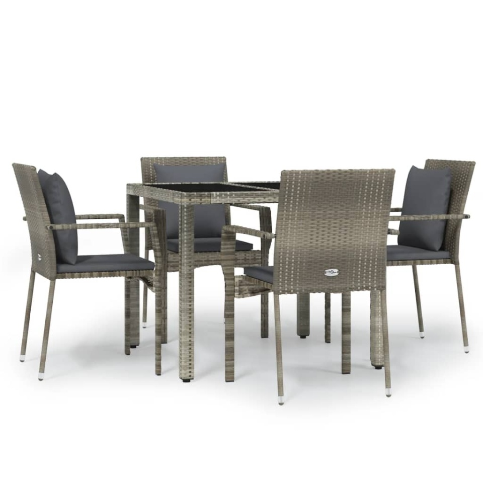 Set mobilier de grădină cu perne, 5 piese, gri, poliratan - 1 | YEO