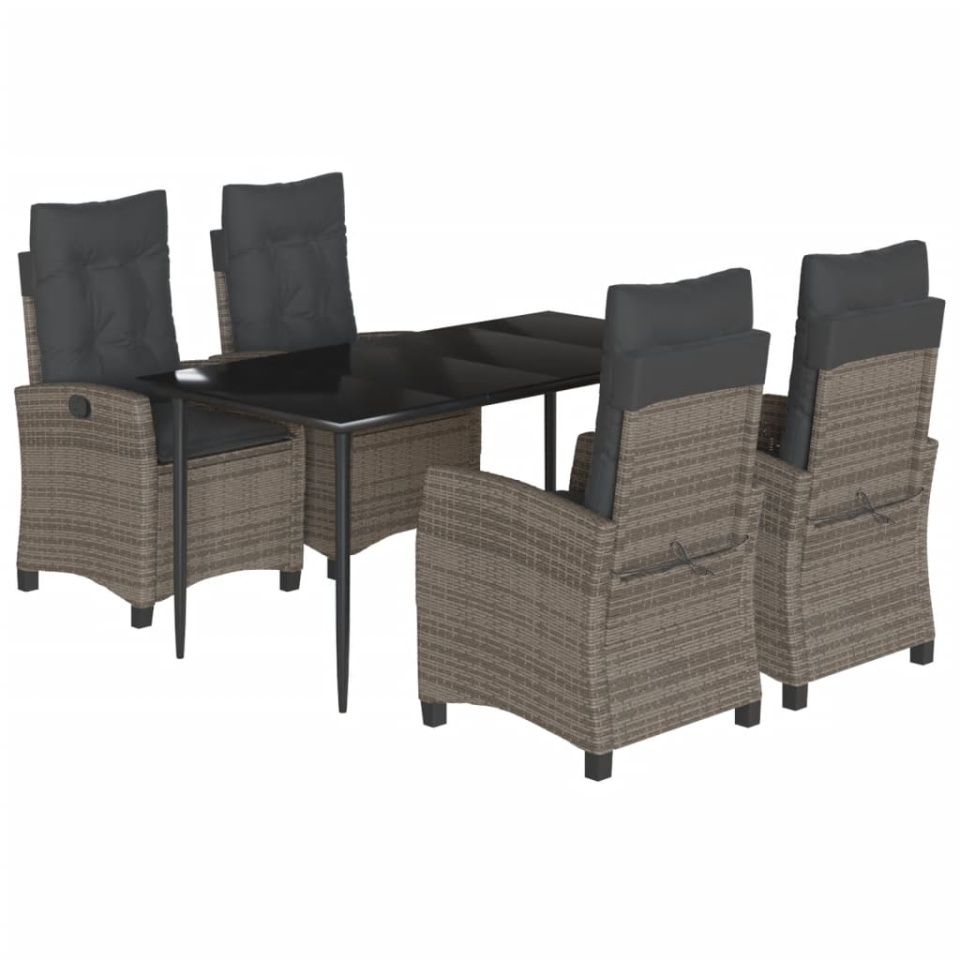 Set mobilier de grădină cu perne, 5 piese, gri, poliratan - 1 | YEO