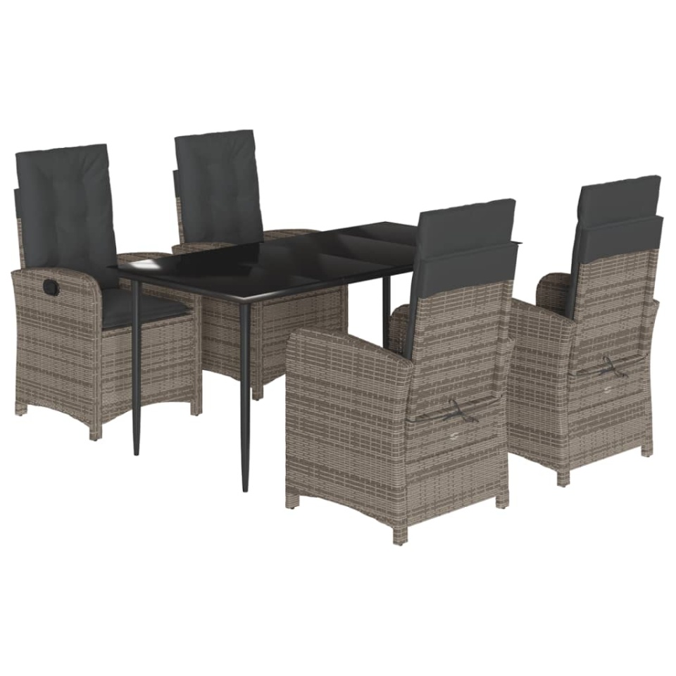 Set mobilier de grădină cu perne, 5 piese, gri, poliratan - 1 | YEO