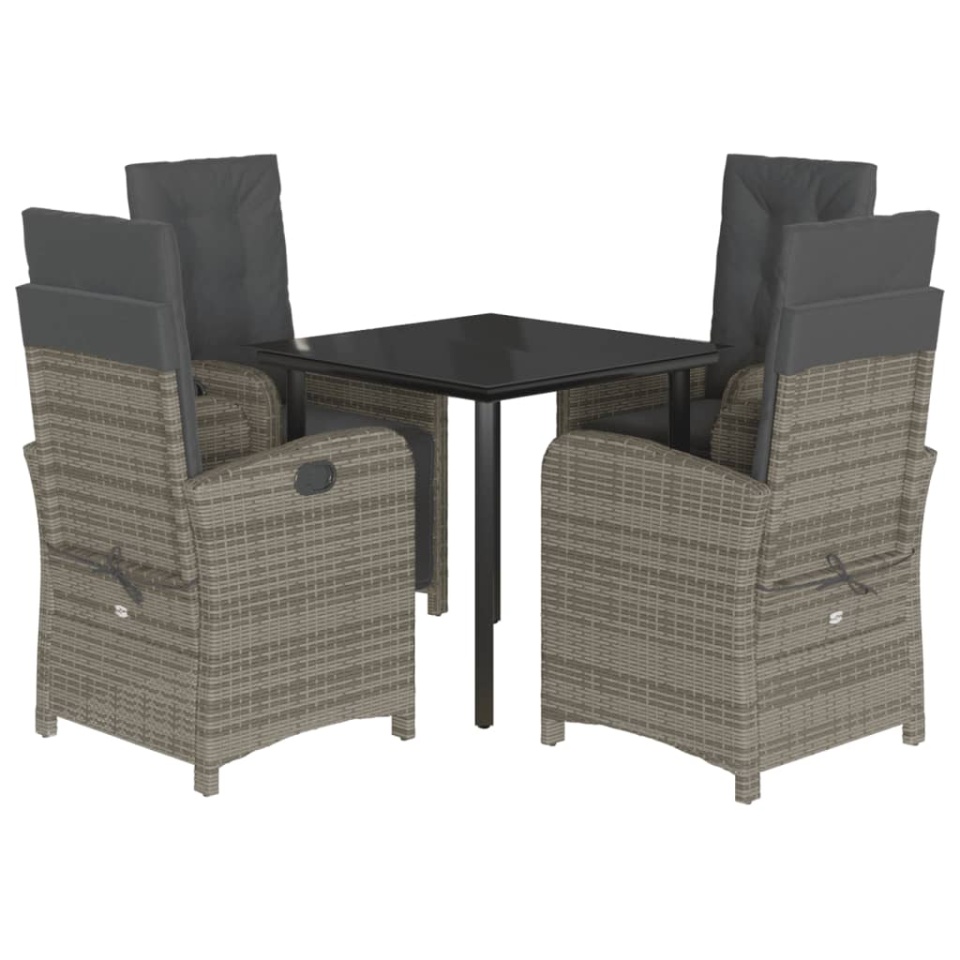 Set mobilier de grădină cu perne, 5 piese, gri, poliratan - 1 | YEO