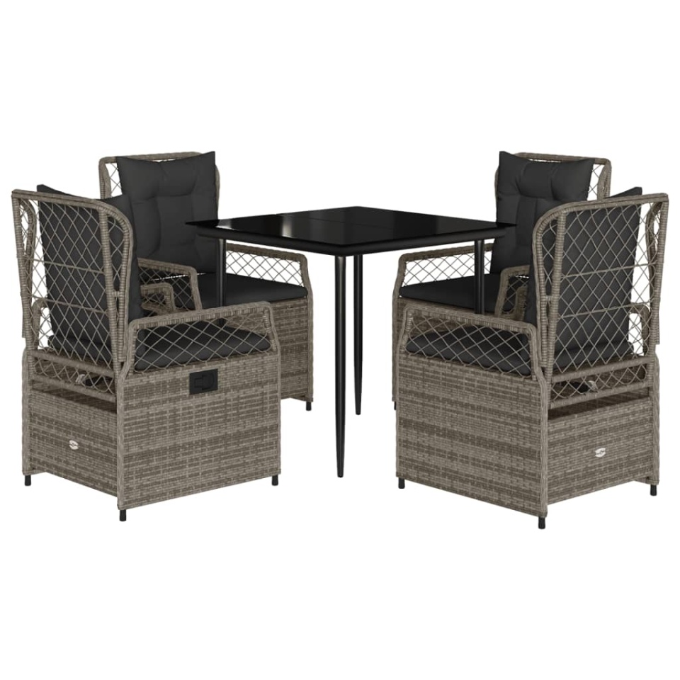 Set mobilier de grădină cu perne, 5 piese, gri, poliratan - 1 | YEO