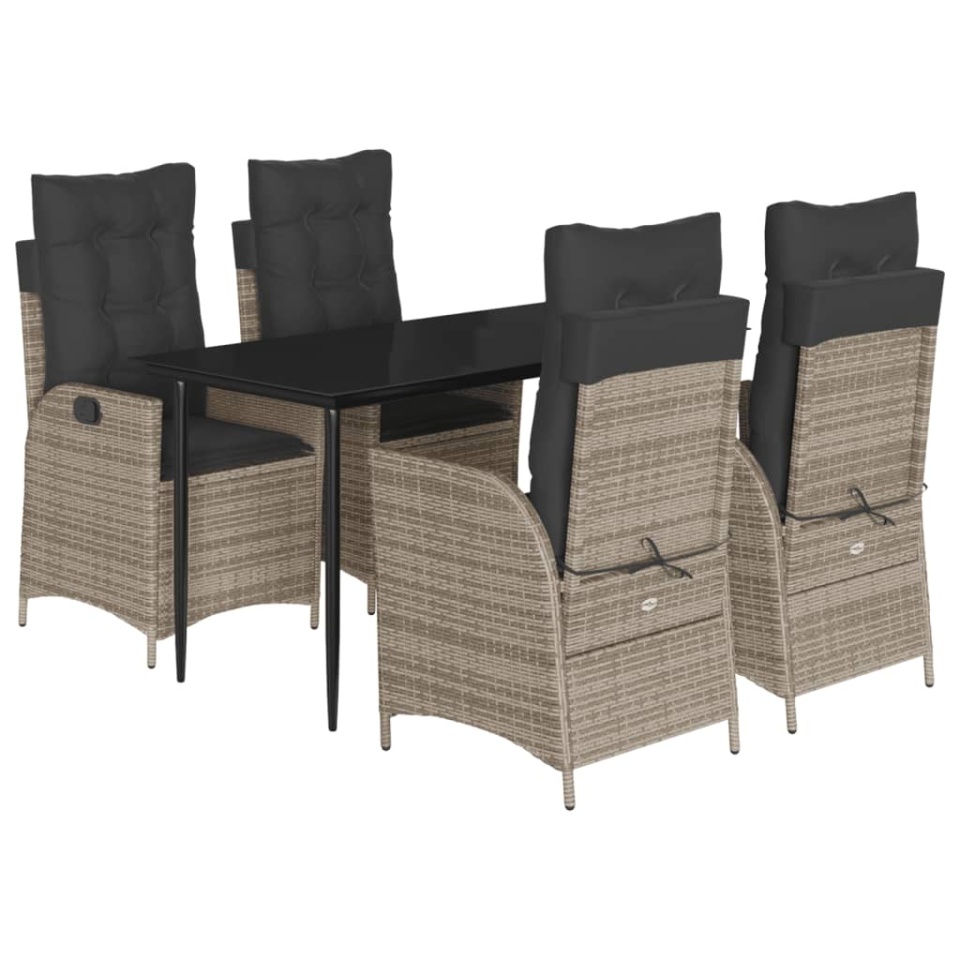 Set mobilier de grădină cu perne, 5 piese, gri, poliratan - 1 | YEO