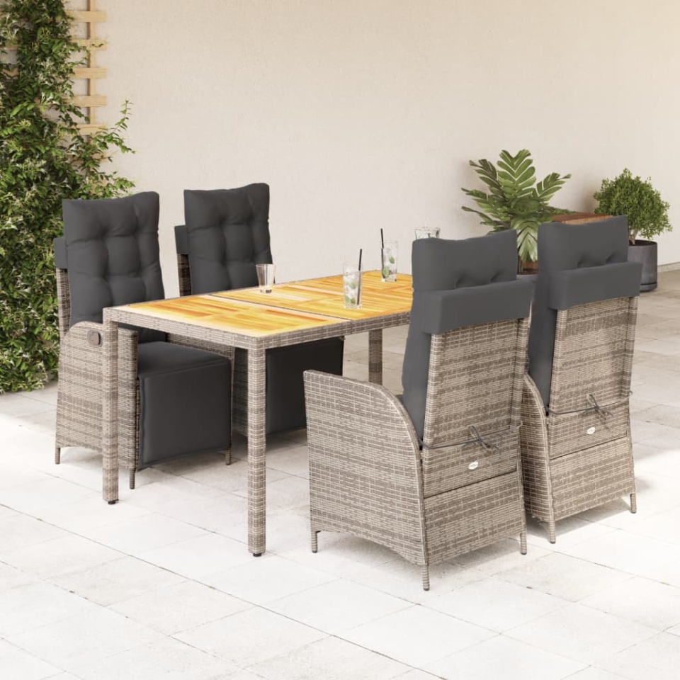 Set mobilier de grădină cu perne, 5 piese, gri, poliratan