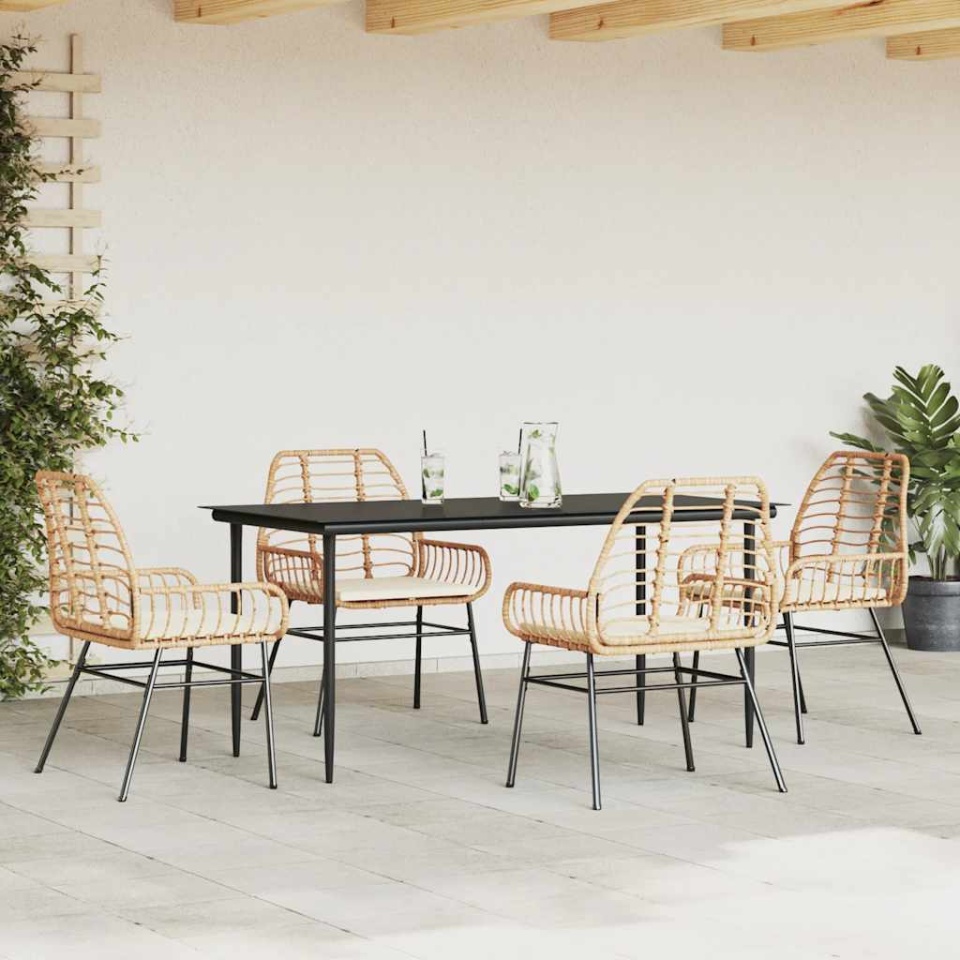 Set mobilier de grădină cu perne 5 piese maro sticlă polirattan - 2 | YEO