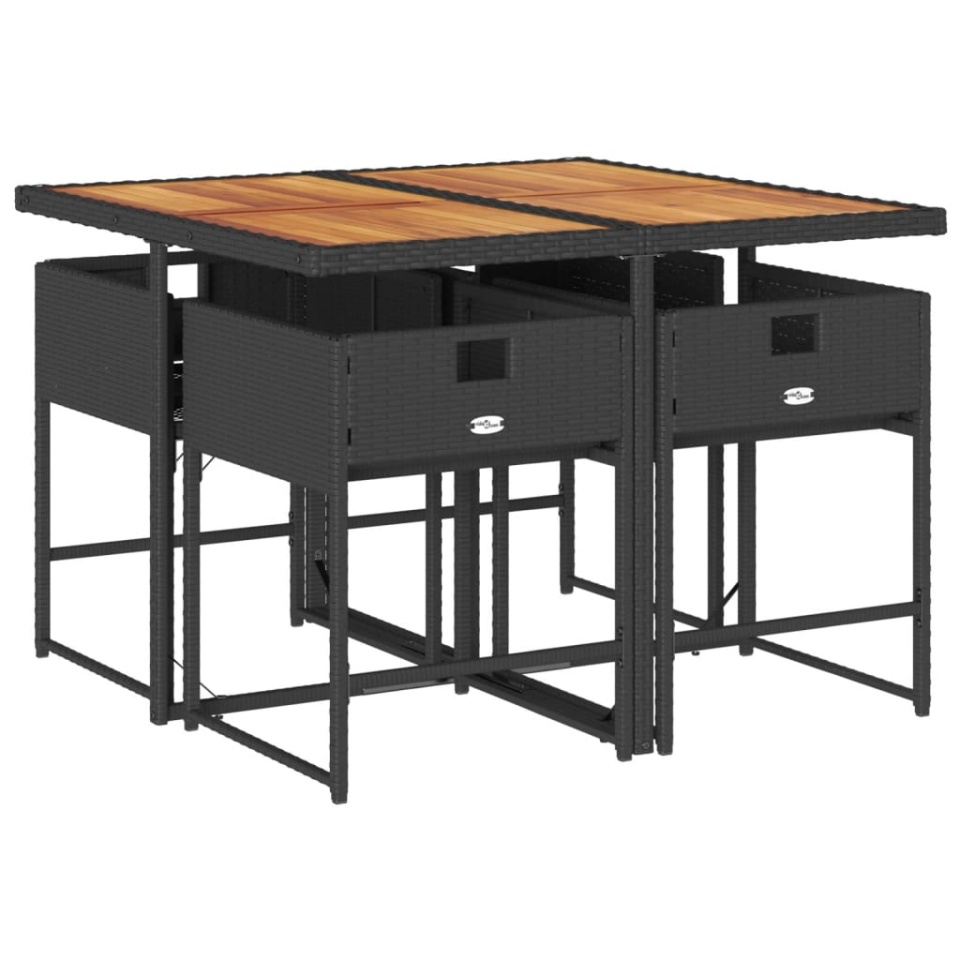 Set mobilier de grădină cu perne, 5 piese, negru, poliratan - 2 | YEO