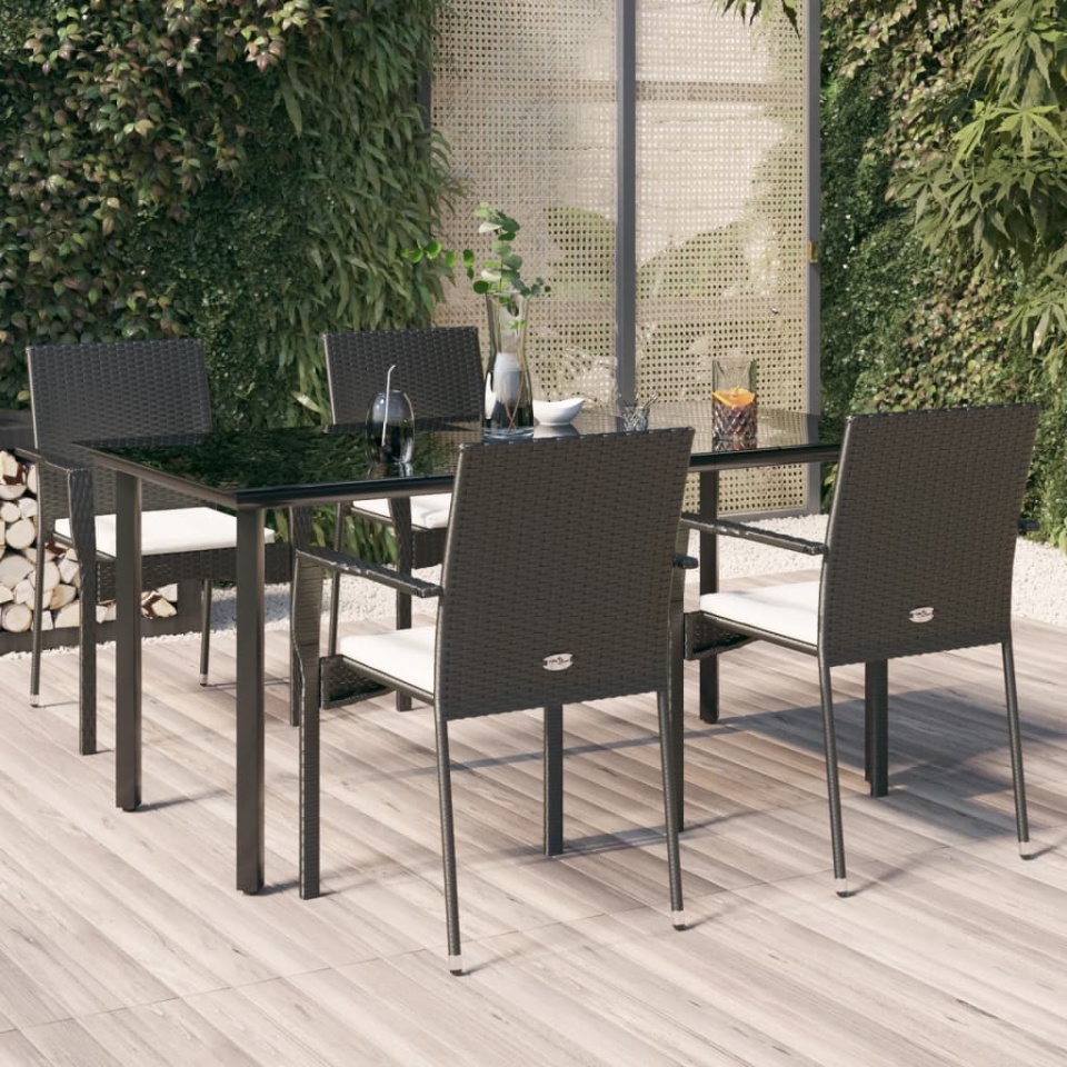 Set mobilier de grădină cu perne, 5 piese, negru, poliratan