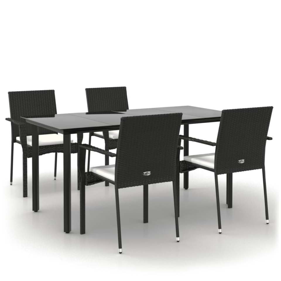 Set mobilier de grădină cu perne, 5 piese, negru, poliratan - 1 | YEO