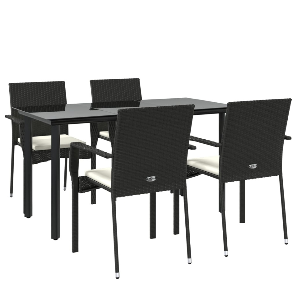 Set mobilier de grădină cu perne, 5 piese, negru, poliratan - 2 | YEO