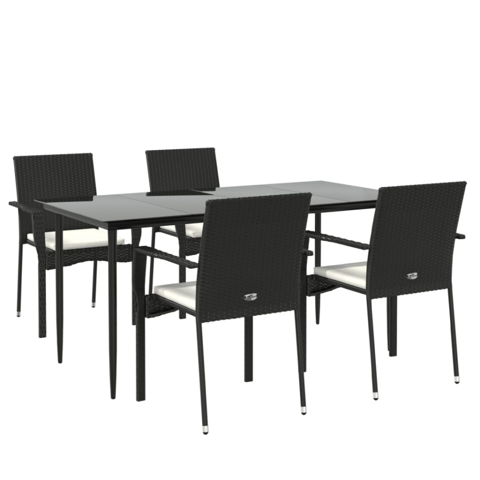 Set mobilier de grădină cu perne, 5 piese, negru, poliratan - 2 | YEO