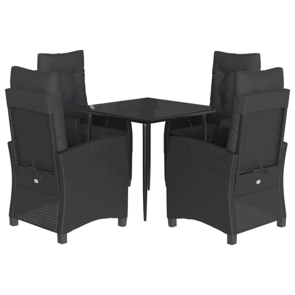 Set mobilier de grădină cu perne, 5 piese, negru, poliratan - 1 | YEO