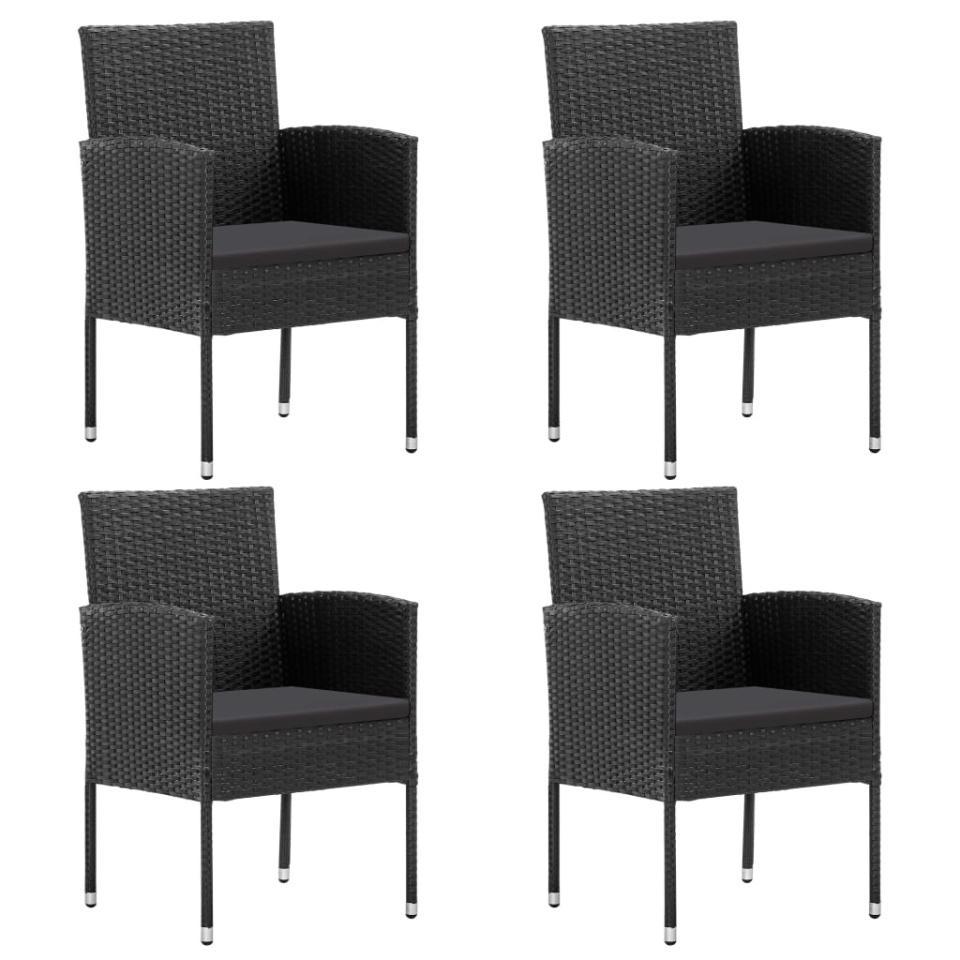 Set mobilier de grădină cu perne, 5 piese, negru, poliratan - 3 | YEO