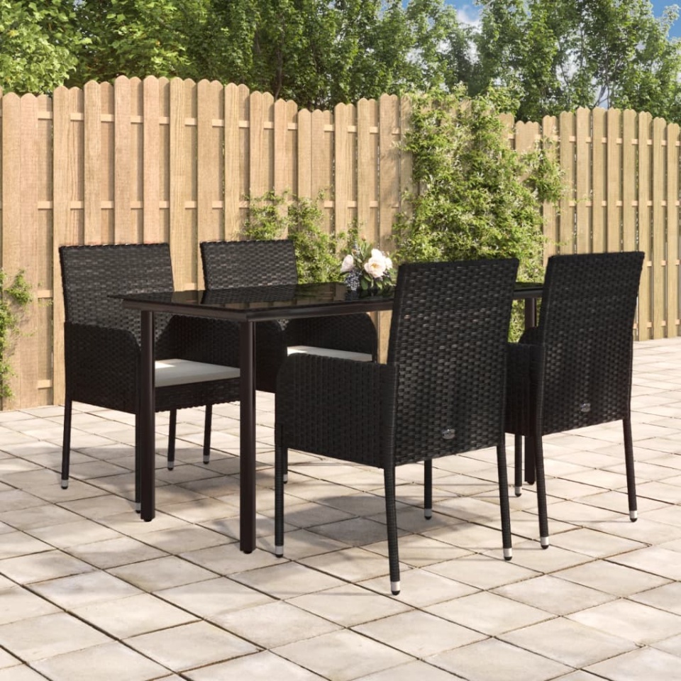 Set mobilier de grădină cu perne, 5 piese, negru, poliratan