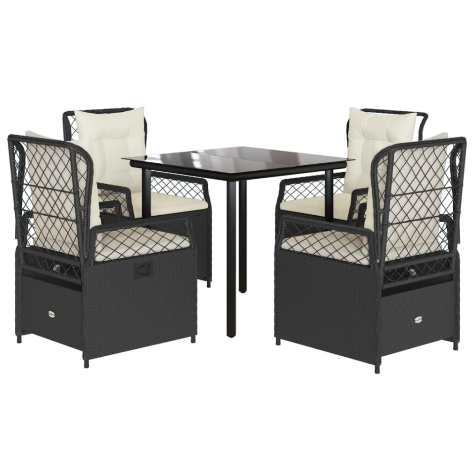 Set mobilier de grădină cu perne, 5 piese, negru, poliratan - 1 | YEO