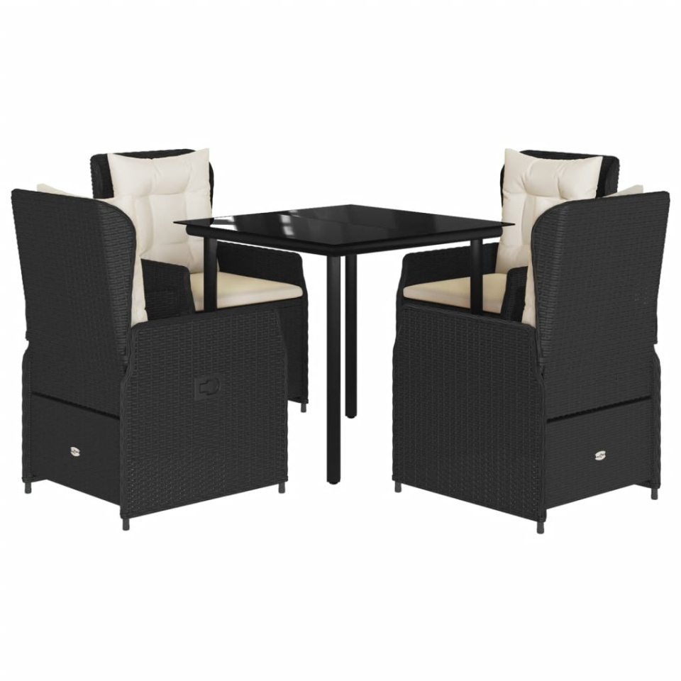 Set mobilier de grădină cu perne, 5 piese, negru, poliratan - 1 | YEO