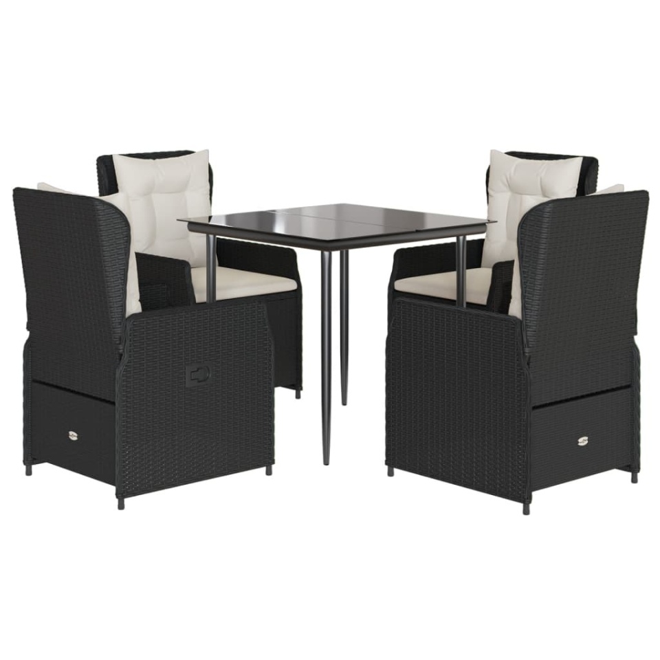 Set mobilier de grădină cu perne, 5 piese, negru, poliratan - 1 | YEO