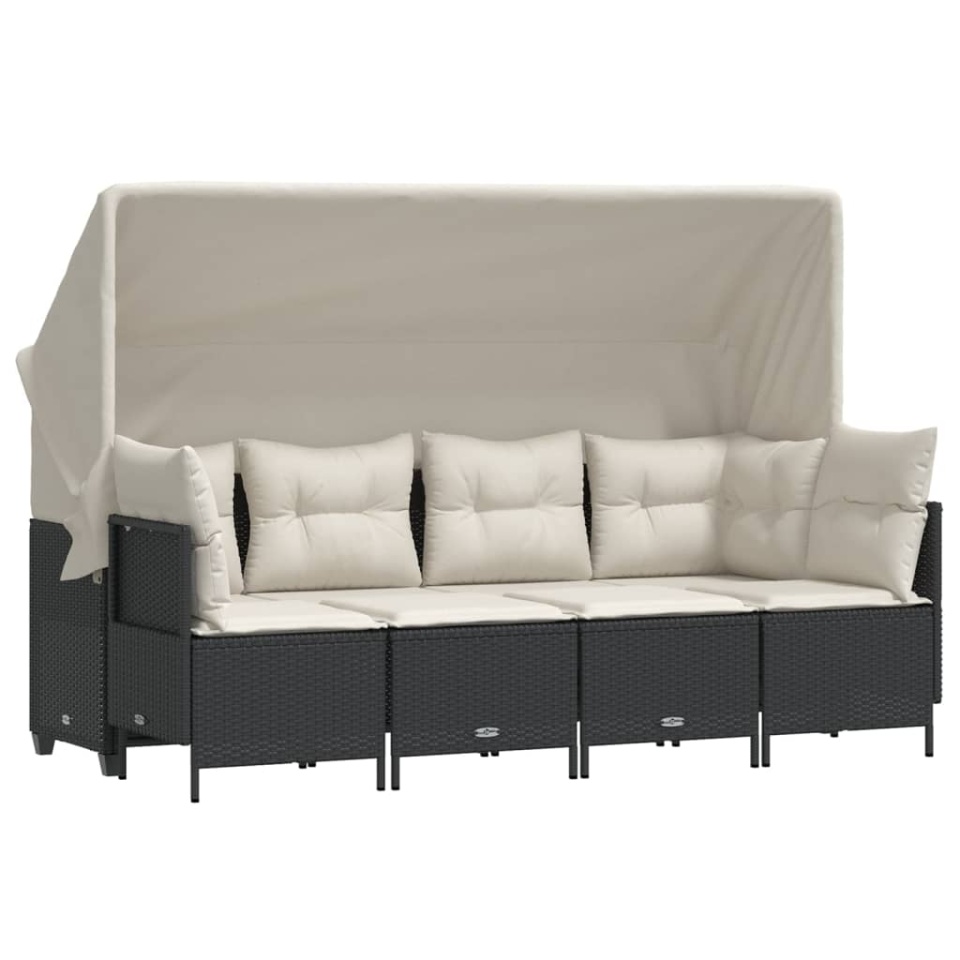 Set mobilier de grădină cu perne, 5 piese, negru, poliratan - 1 | YEO