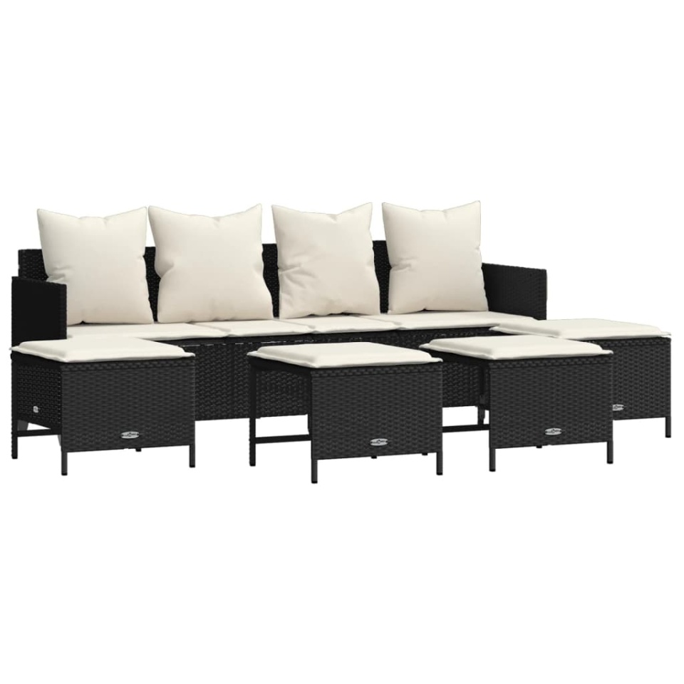Set mobilier de grădină cu perne, 5 piese, negru, poliratan - 1 | YEO