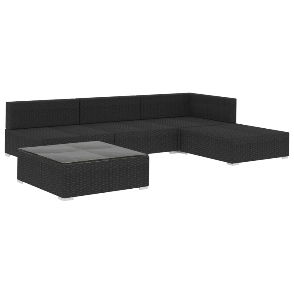 Set mobilier de grădină cu perne, 5 piese, negru, poliratan - 2 | YEO