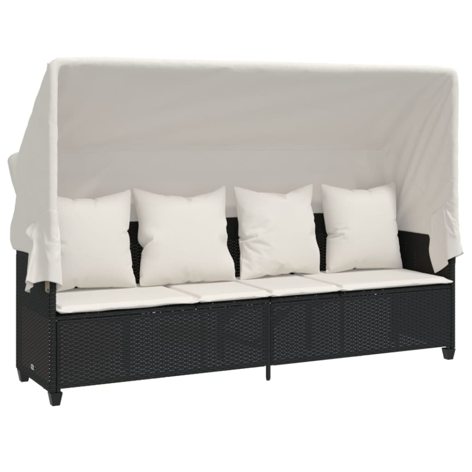 Set mobilier de grădină cu perne, 5 piese, negru, poliratan - 2 | YEO