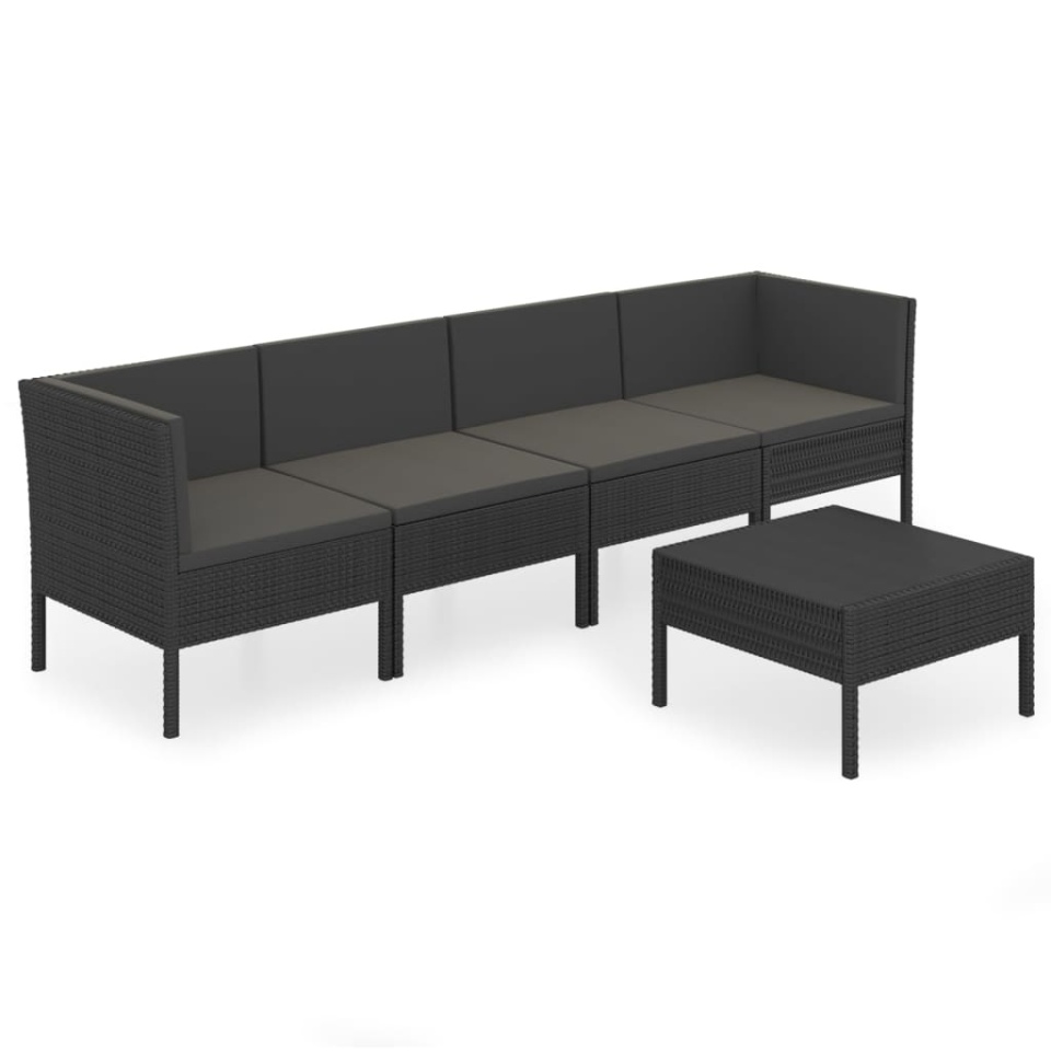 Set mobilier de grădină cu perne, 5 piese, negru, poliratan - 1 | YEO
